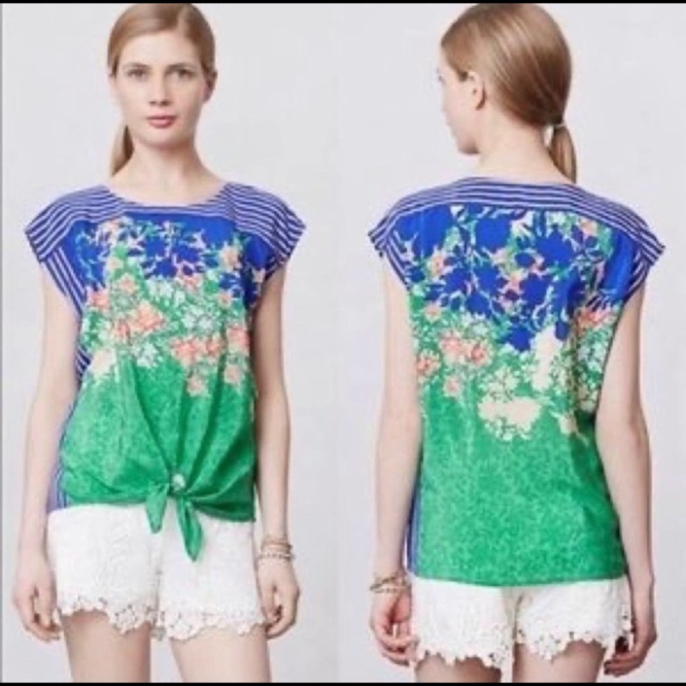 Anthropologie Maeve Floral Silk Top, Sz XS